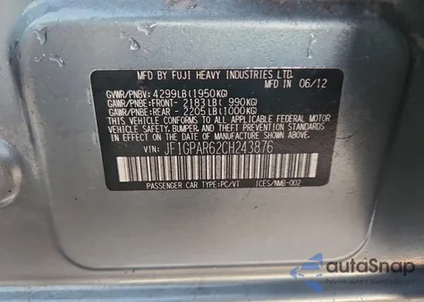 2012 Subaru Impreza Sport Limited z USA, uszkodzony, nr VIN JF1GPAR62CH243876